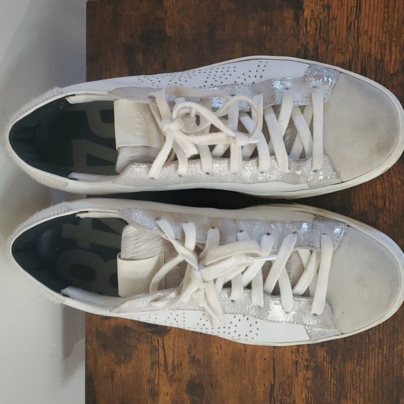 P448 White Leather And Suede Sneakers Womens Size 39 Calf Hair - Picture 6 of 14